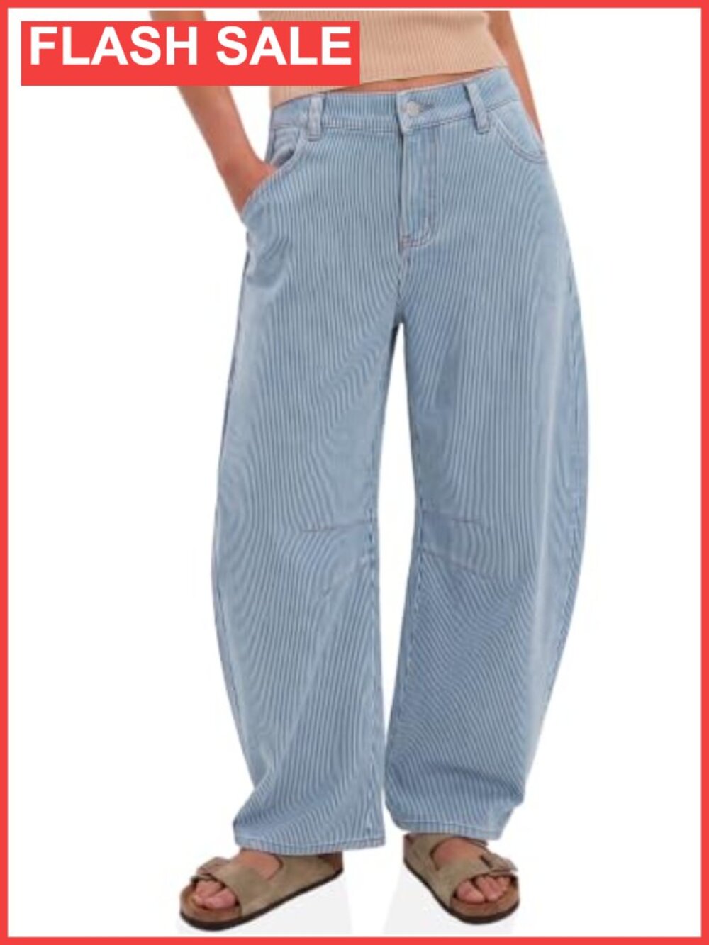 Women's Striped Barrel Jeans High Waisted Wide Leg Denim Pants